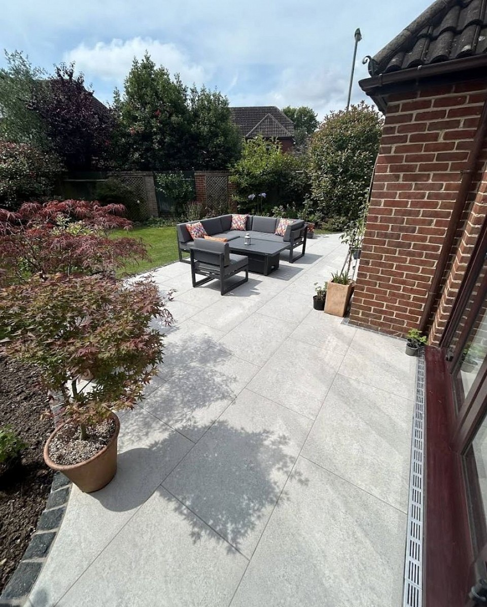 Completed porcelain patio paving project in Fareham