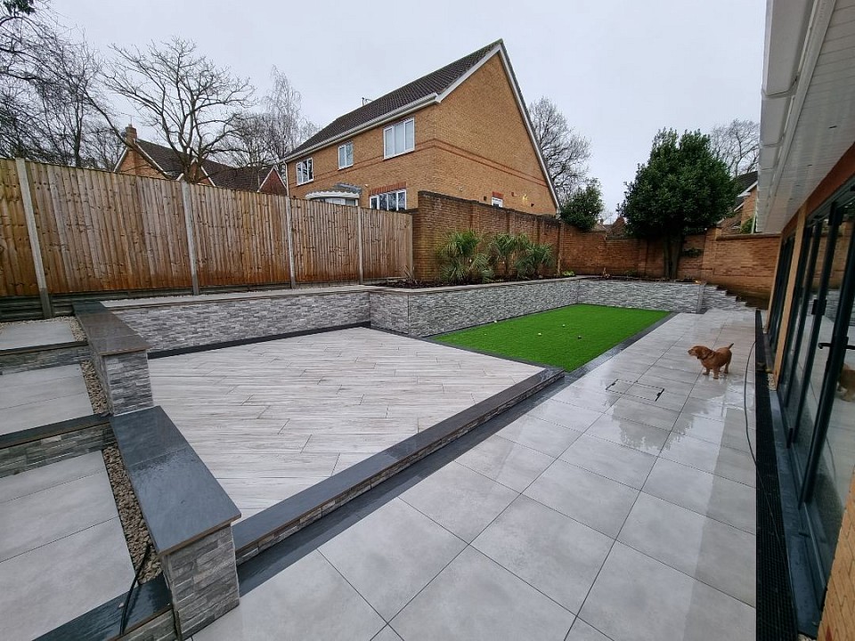 Patio installation using porcelain paving in Whiteley
