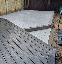 Composite decking meets porcelain paving