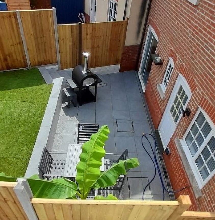 Granite look concrete paving, modern and robust